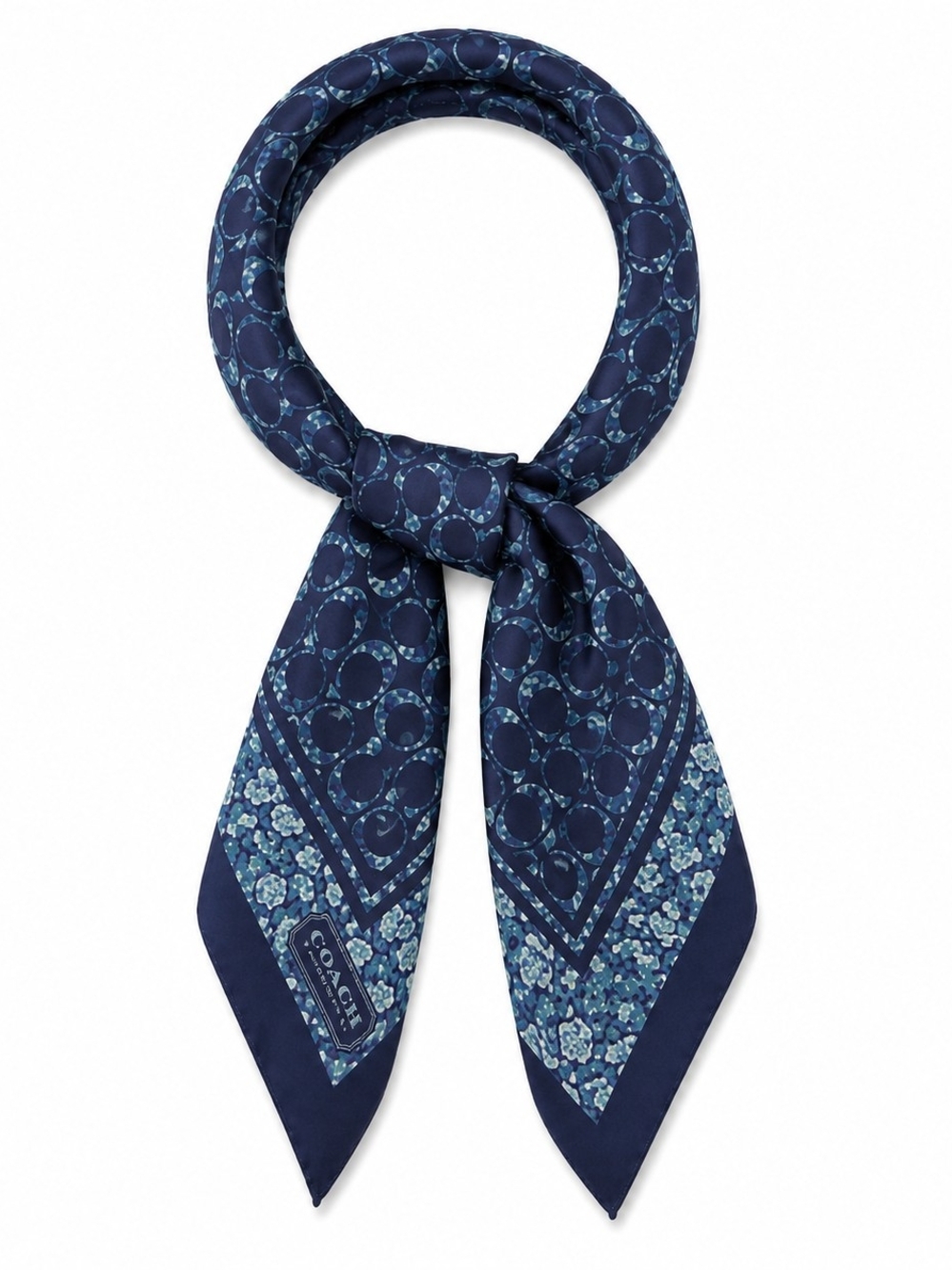 Coach Signature C Rose Meadow Silk Scarf – True Navy / Blue Floral – New with Ta
